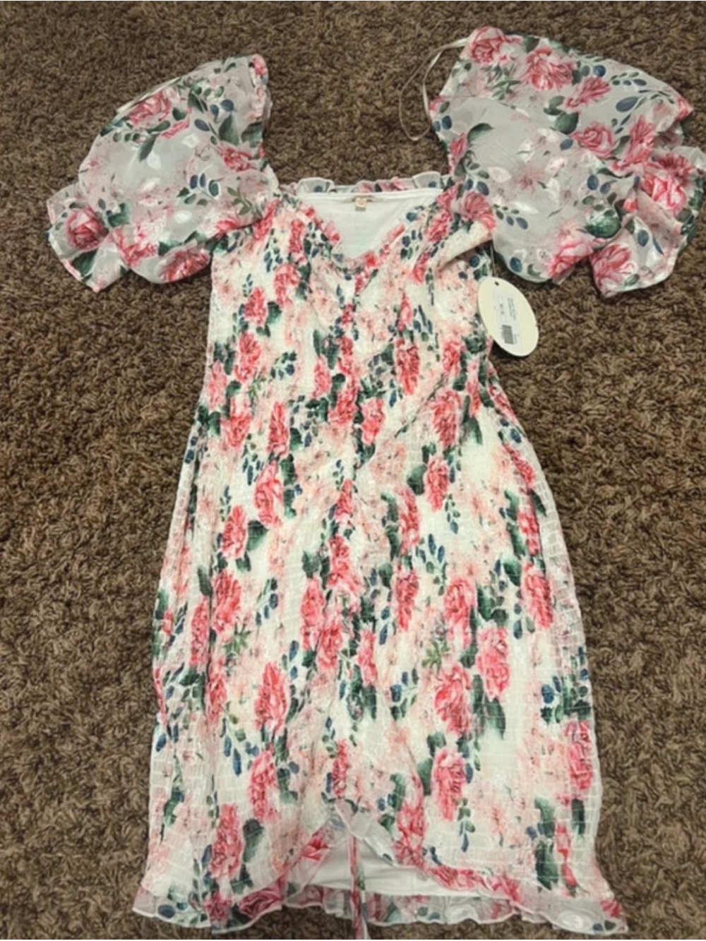 Pink Floral Puff-Sleeve Dress